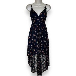 Disney Princess Black Pink Floral Stretch Lace High Low Hem Dress Junior Size XS